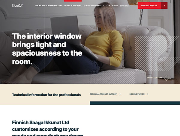 Saagaikkunat verkkosivujen englanninkielinen tuotesivu