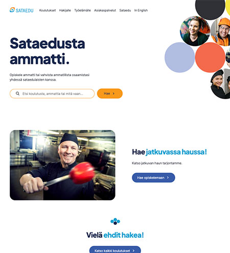 Sataedu verkkosivujen Etusivu